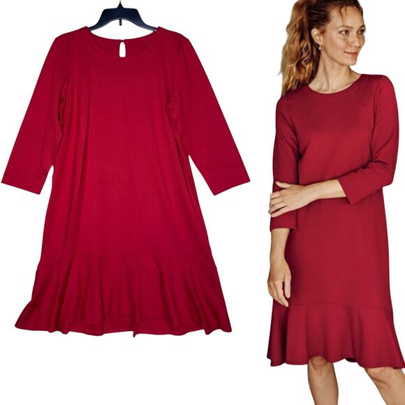 J Jill Dress Petite Red Ponte Flounce Hem - Picture 2 of 11